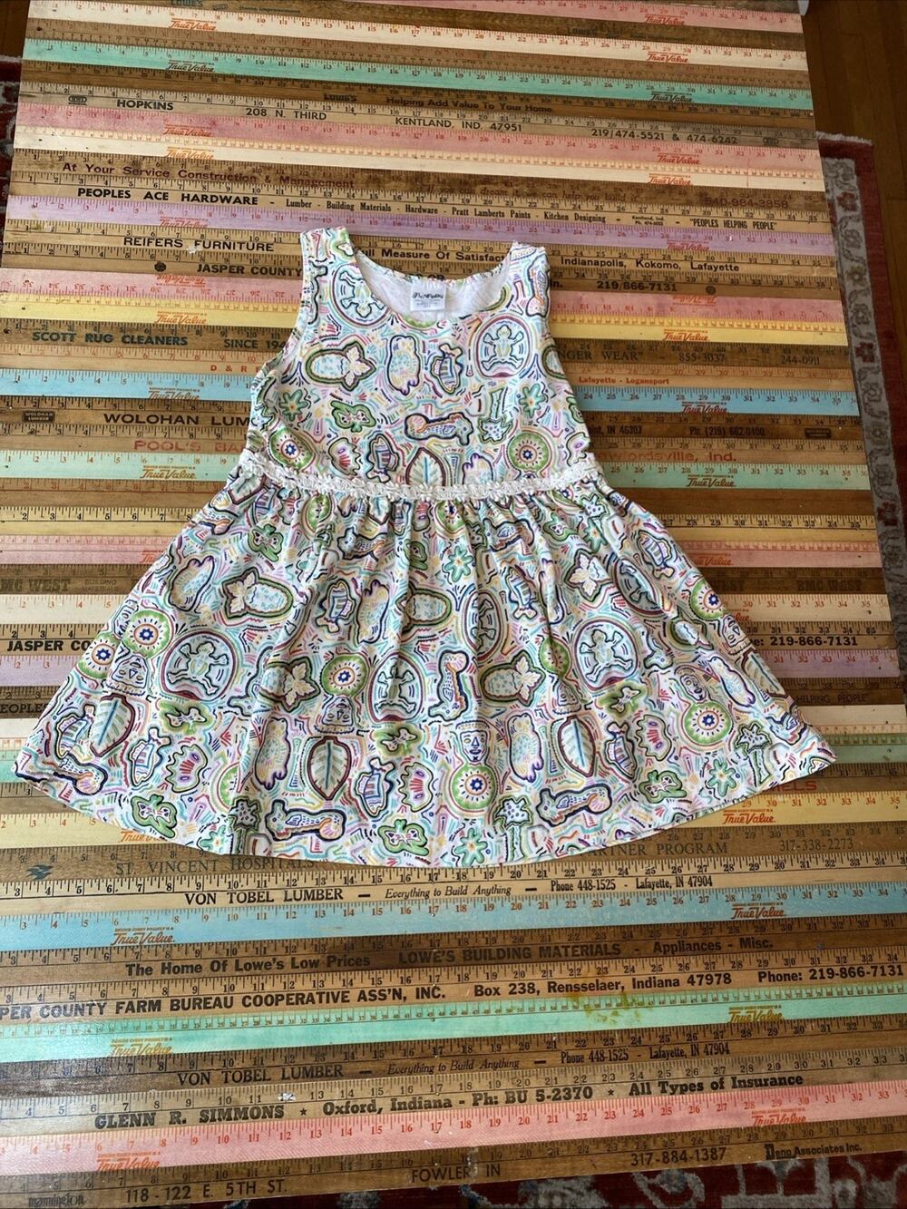 Vintage Flapdoodles 100% Cotton Knit Tank Dress Girls 8 M Crochet Tribal Print